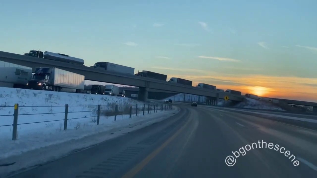 Massive Backup of Trucks at Border Crossing in Port Huron, Michigan