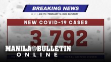 DOH reports 3,792 new cases, bringing the national total to 3,634,368, as of FEBRUARY 12, 2022