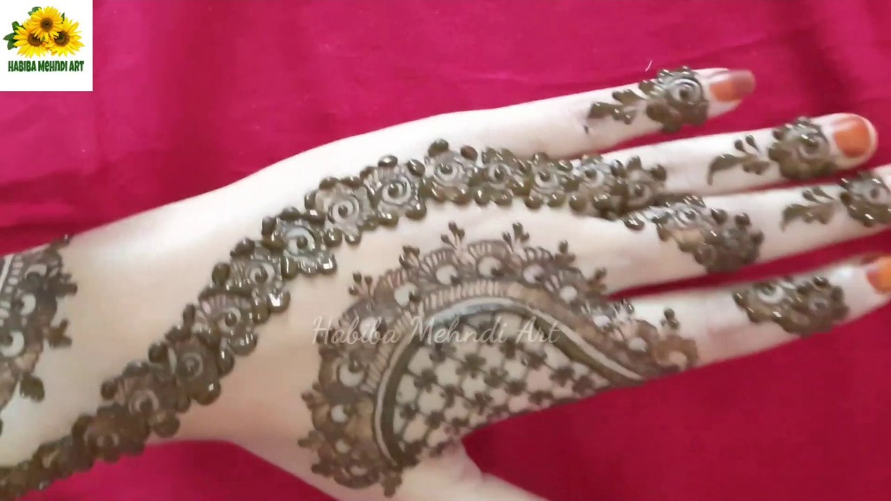 easy simple style uniqe party designer arabic mehandi design - back hand mehendi - Habiba Mehndi Art