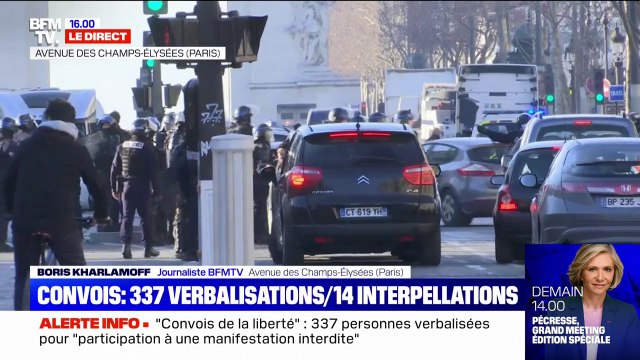Convoi de la liberté : les véhicules qui bloquent les Champs-Élysées sont en train d'être enlevés par des dépanneuses