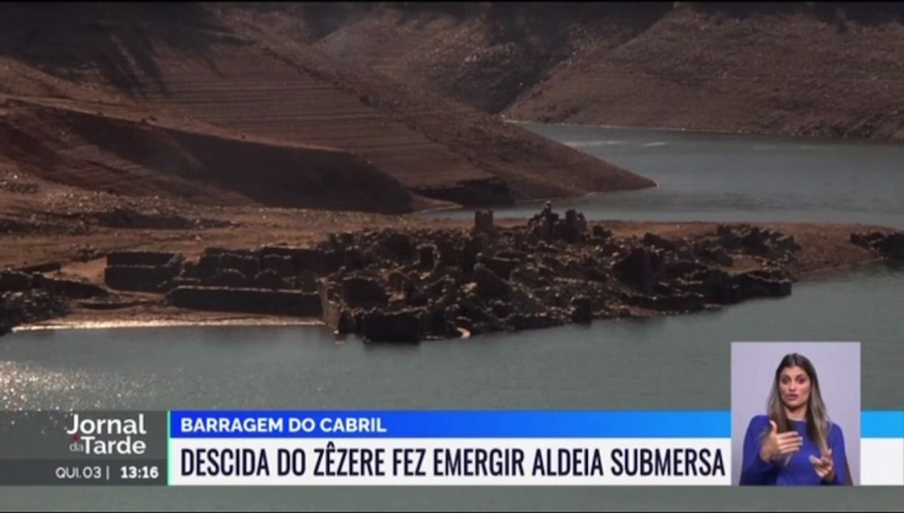 Seca: ruínas da aldeia do Vilar submersas desde 1954 emergem com a descida do caudal do rio Zêzere em 2022