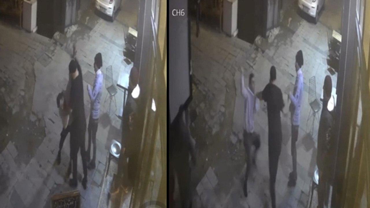 Beyoğlu’nda oyuncu Bahadır Ünlü’nün müşterisini darp ettiği yeni görüntüler kamerada