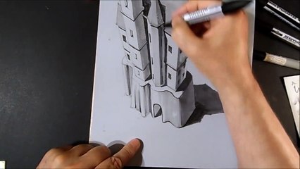 Trick Art Drawing 3D Castle on Paper