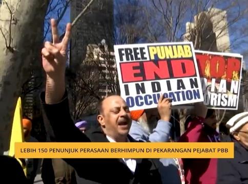 Lebih 150 penunjuk perasaan berhimpun di pekarangan pejabat PBB