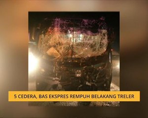 5 cedera, bas ekspres rempuh belakang treler
