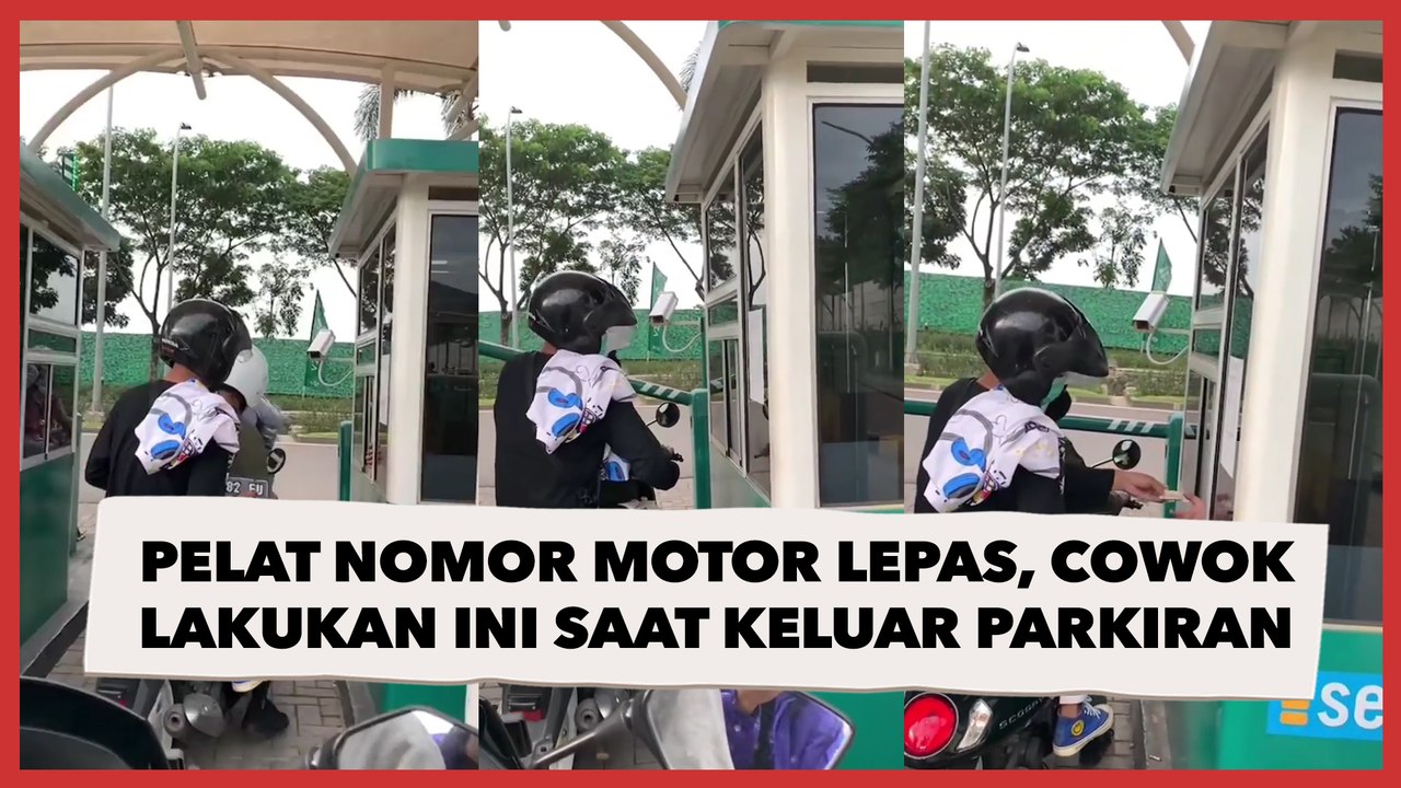 Pelat Nomor Motor Lepas, Cowok Lakukan Hal Ini saat Keluar Parkiran: Memang Beda