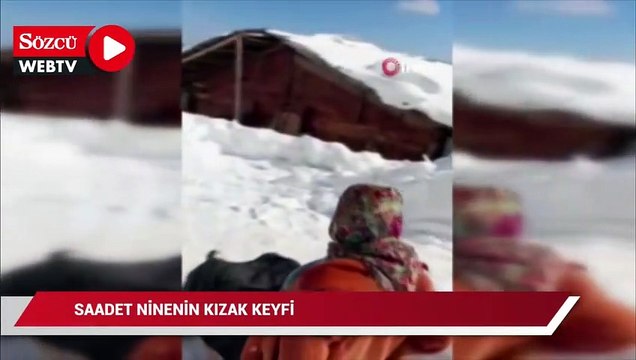 95 yaşındaki Saadet ninenin tahta kızak keyfi