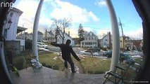 Doorbell Cam Captures Man Slipping and Falling Down Icy Steps