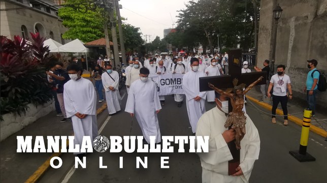 Priests hold a penitential walk in Intramuros, Manila to mark the 150th anniversary of Gomburza