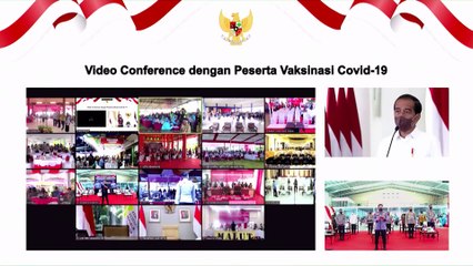 Presiden Jokowi Tinjau Vaksinasi Serentak di Jababeka Convention Center Bekasi secara Virtual di Istana Negara