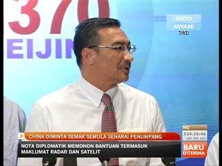 China di minta semak semula senarai penumpang