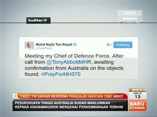 Tweet PM sahkan menerima panggilan daripada Tony Abbot
