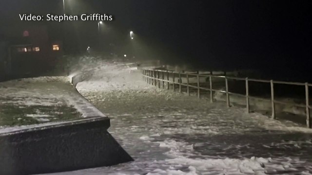 Bout of storms lashes Welsh coast with waves and sea foam