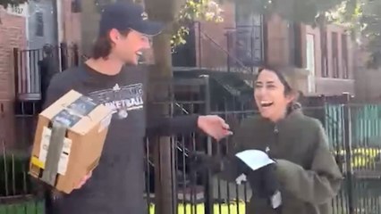 Long Distance Girlfriend Surprises Boyfriend Disguised As Delivery Driver | Happily TV