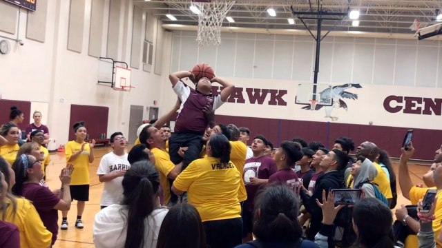 Boy With Cerebral Palsy Lifted From Wheelchair To Score First Basket | Happily TV