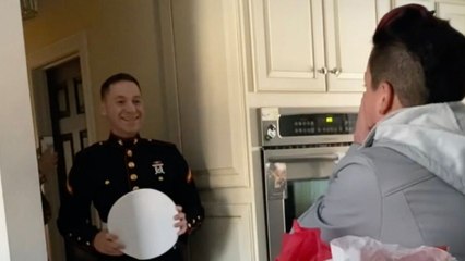 Military Mom Surprised With Marine Son's Hat Before Reunion | Happily TV