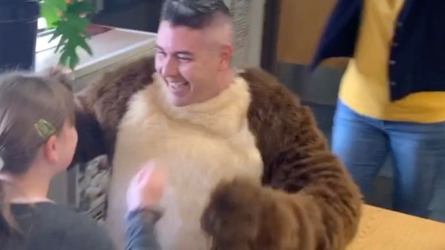 Soldier Surprises Stepdaughter With Homecoming In Otter Mascot Costume | Happily TV