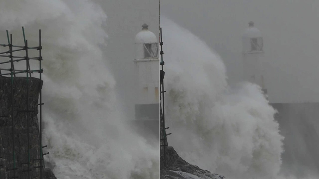 'Storm Eunice: Porthcawl Lighthouse gets pummeled by intense waves '