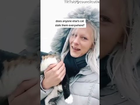 Cat Follows Owner Wherever She Goes