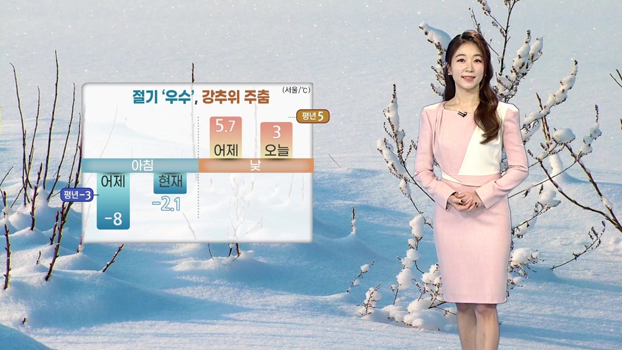 [날씨] 절기 '우수' 강추위 주춤...곳곳 눈 날림, 남해안·제주 비·눈 / YTN