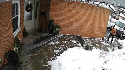 Amazon Driver Flees After Van Rolls into Garage Door