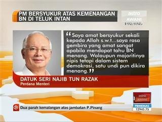 PM bersyukur atas kemenangan BN di Teluk Intan