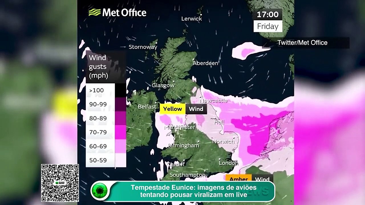 Tempestade Eunice imagens de aviões tentando pousar viralizam em live