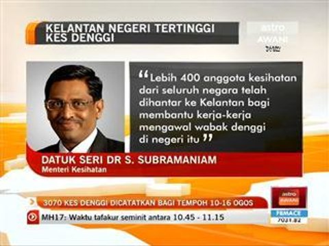 3070 kes denggi dicatat bagi tempoh 10-16 Ogos