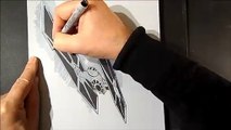Drawing 3D TIE Fighter from the Star Wars Film - 3D Trick Art on Paper