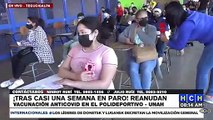 ¡Positivo! Tras casi una semana en paro, reanudan vacunación anticovid en Polideportivo UNAH