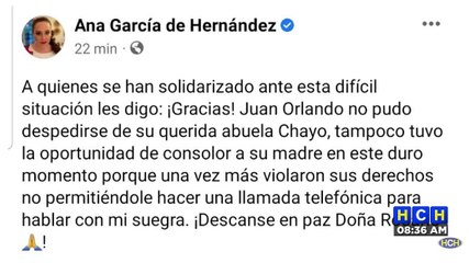 Ana García de Hernández lamenta que JOH no se pudo despedir de su querida abuelita
