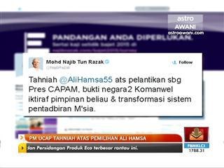 PM ucap tahniah atas pemilihan Ali Hamsa