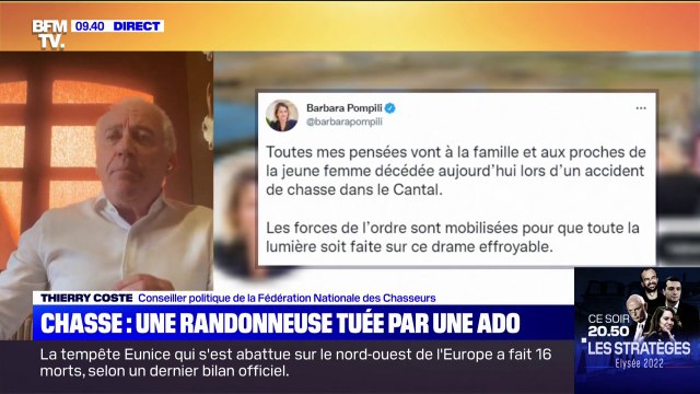 Thierry Coste, lobbyiste de la chasse, déplore un drame après la mort d'une jeune randonneuse dans le Cantal dans un accident de chasse