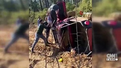 Arazi aracı bir anda devrildi