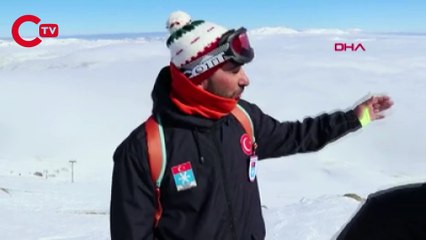 Yıldız Dağı'nın zirvesinde bulutlar üzerinde kayak keyfi