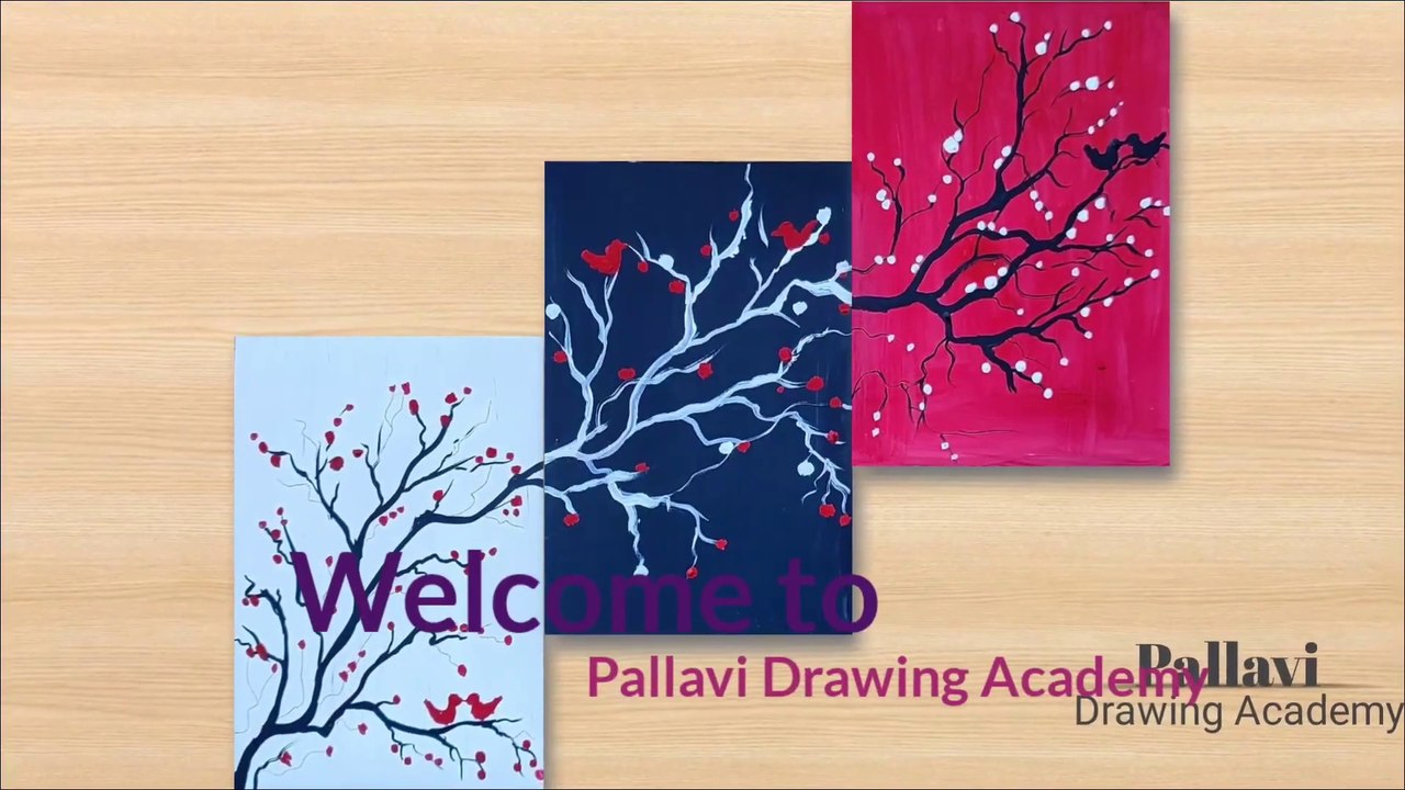 Easy way to draw wall painting with poster color __ Landscape drawing