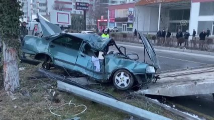 Aydınlatma direğine ve ağaca çarpan otomobildeki 2 kişi yaralandı