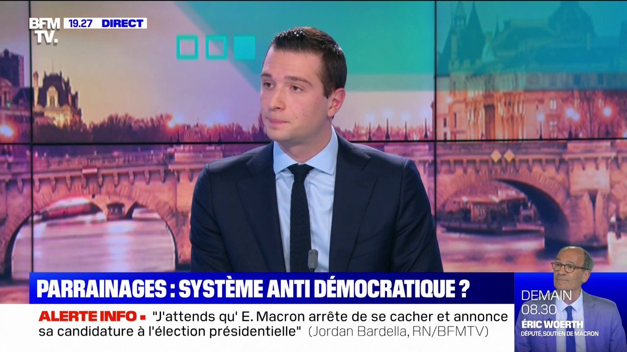 Jordan Bardella: "En l'état actuel des choses, Marine Le Pen n'a pas les parrainages pour être candidate"