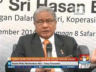 Harga diesel naik kerana kerajaan tampung banyak subsidi