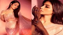 Mouni Roy ने पहनी Shehnaaz Gill जैसी Pink Sequin Saree,शहनाज़ को कॉपी कर हुईं Troll | FilmiBeat