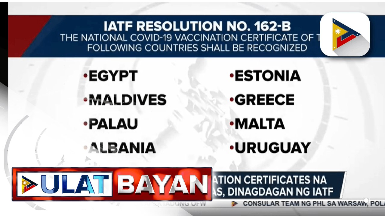 International vaccination certificates na tinatanggap ng Pilipinas, dinagdagan ng IATF