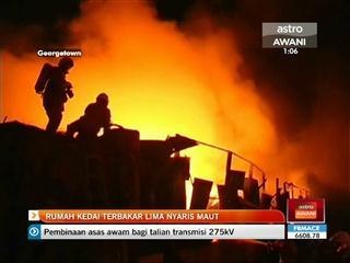Rumah kedai terbakar lima nyaris maut