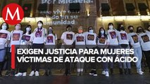 En CdMx, víctimas de ataques con ácido protestan en Palacio Nacional; exigen justicia