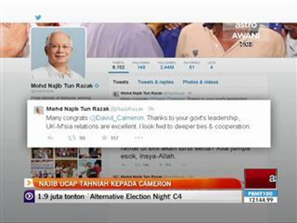 Najib ucap tahniah kepada Cameron