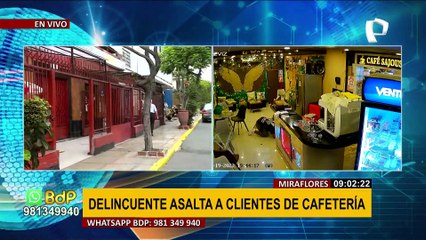 Miraflores: delincuente armado irrumpe cafetería y roba a clientes y trabajadores