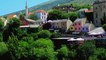 Aerial view over Old Town during hot spring day in Mostar.