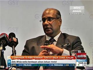 3 daripada 75 ribu syarikat tuntut balik cukai jualan