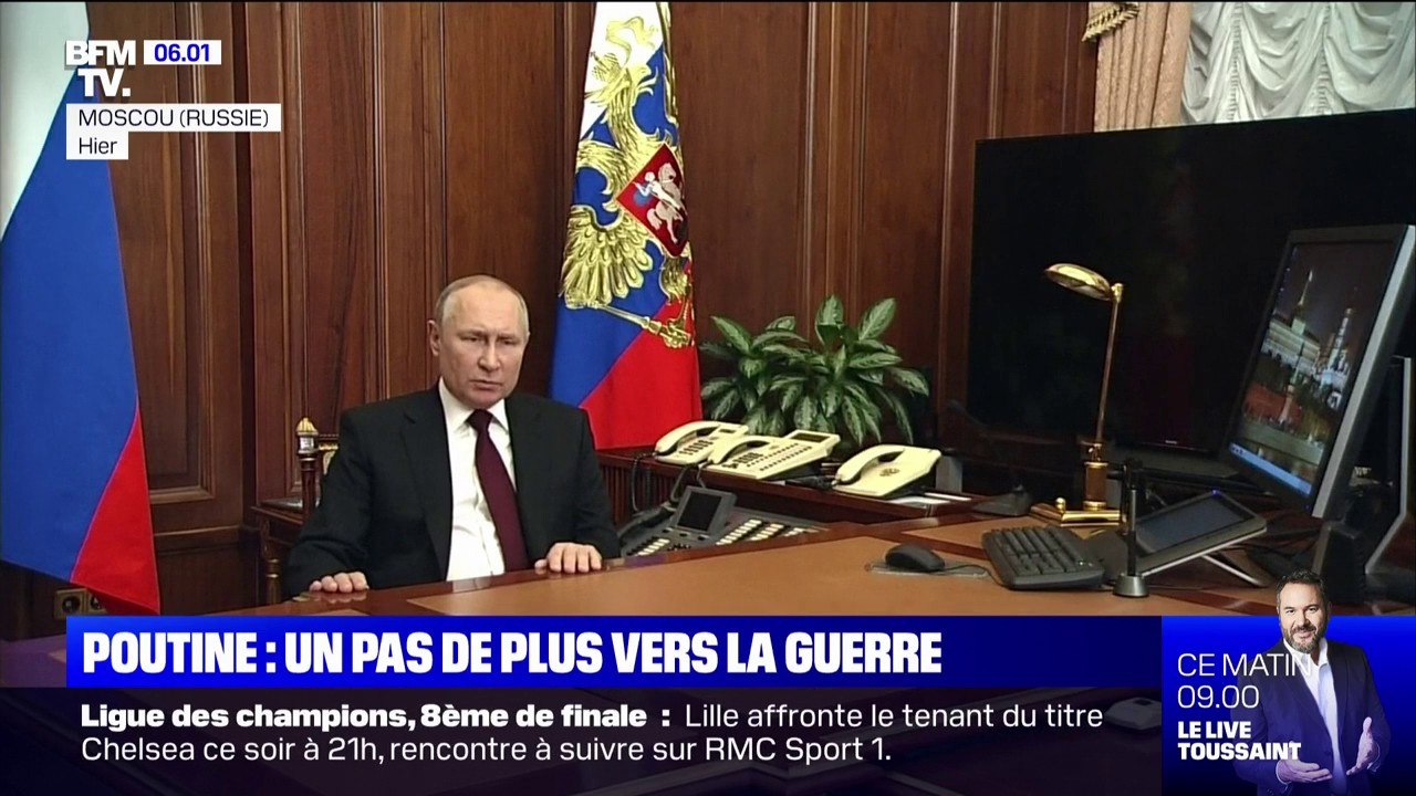 Ukraine: lors d'une allocution télévisée, Vladimir Poutine reconnaît l'indépendance des territoires pro-russes de Donetsk et de Lugansk
