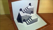Trick Art 3D Drawing - How to Draw 3D Stairs Illusion on Paper