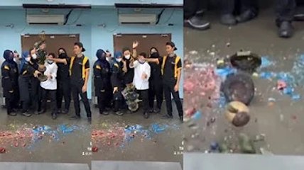 Sampainya hati! Susah-susah buat sculpture gula, 6 pelajar lepaskan tekanan hempas ke lantai begitu